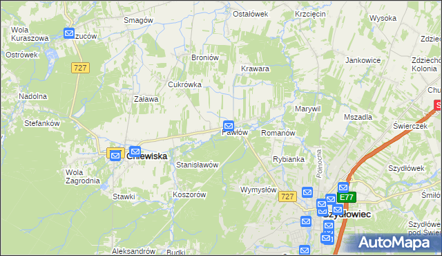 mapa Pawłów gmina Chlewiska, Pawłów gmina Chlewiska na mapie Targeo