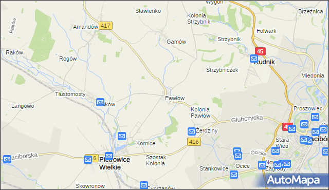 mapa Pawłów gmina Pietrowice Wielkie, Pawłów gmina Pietrowice Wielkie na mapie Targeo