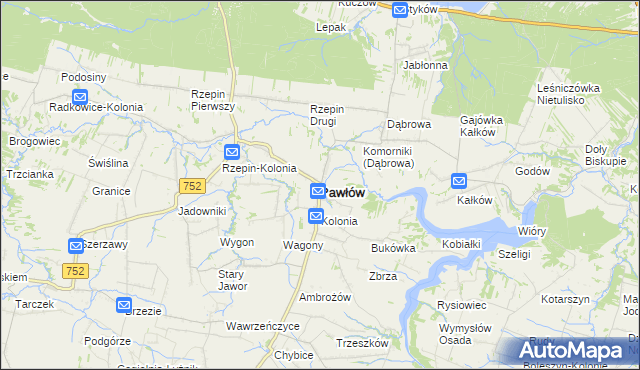 mapa Pawłów powiat starachowicki, Pawłów powiat starachowicki na mapie Targeo