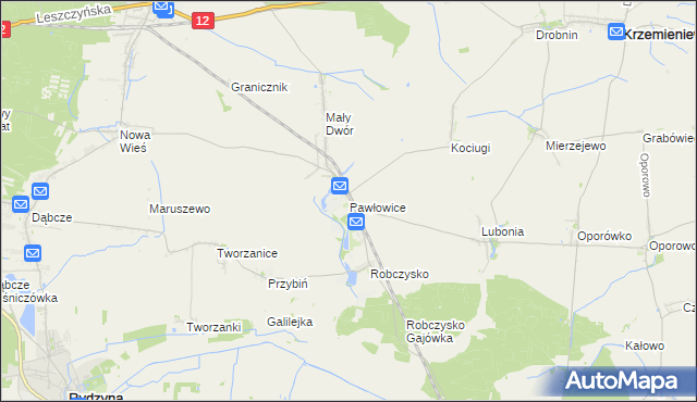 mapa Pawłowice gmina Krzemieniewo, Pawłowice gmina Krzemieniewo na mapie Targeo