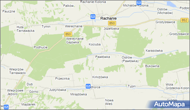 mapa Pawłówka gmina Rachanie, Pawłówka gmina Rachanie na mapie Targeo