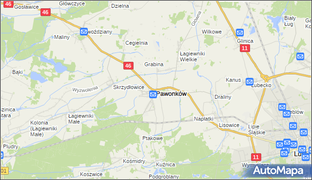 mapa Pawonków, Pawonków na mapie Targeo