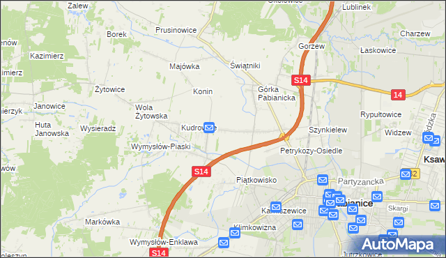 mapa Petrykozy gmina Pabianice, Petrykozy gmina Pabianice na mapie Targeo