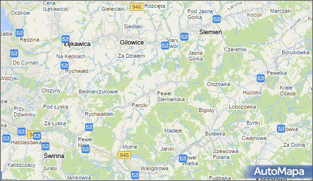mapa Pewel Ślemieńska, Pewel Ślemieńska na mapie Targeo