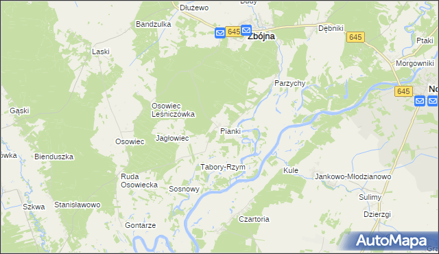 mapa Pianki gmina Zbójna, Pianki gmina Zbójna na mapie Targeo