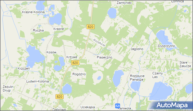 mapa Piaseczno gmina Ludwin, Piaseczno gmina Ludwin na mapie Targeo