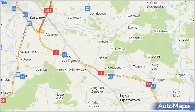 mapa Piaski gmina Łęka Opatowska, Piaski gmina Łęka Opatowska na mapie Targeo