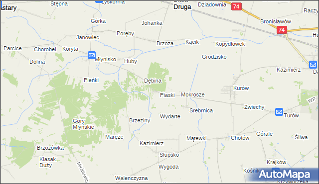 mapa Piaski gmina Wieluń, Piaski gmina Wieluń na mapie Targeo