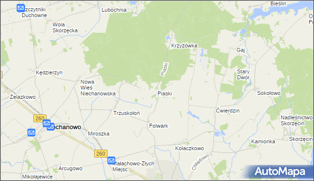 mapa Piaski gmina Witkowo, Piaski gmina Witkowo na mapie Targeo