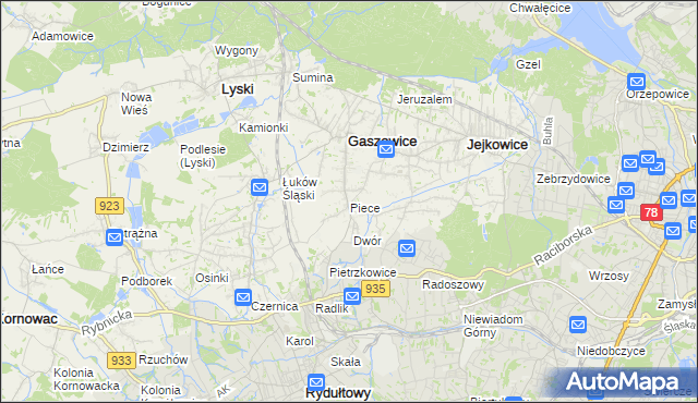 mapa Piece gmina Gaszowice, Piece gmina Gaszowice na mapie Targeo