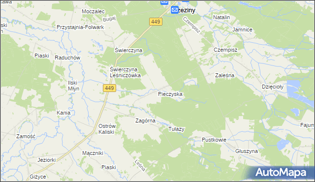 mapa Pieczyska gmina Brzeziny, Pieczyska gmina Brzeziny na mapie Targeo
