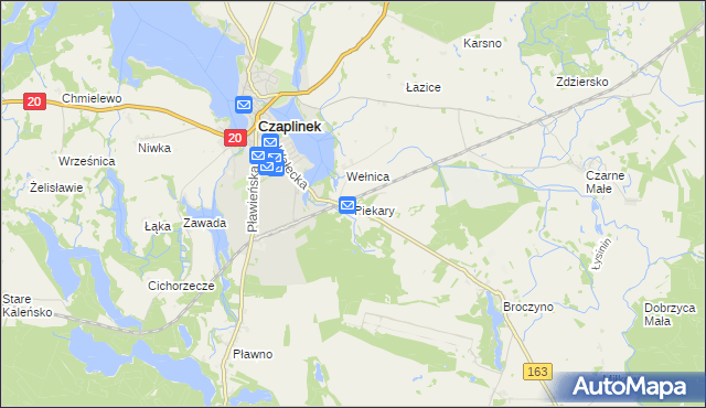 mapa Piekary gmina Czaplinek, Piekary gmina Czaplinek na mapie Targeo