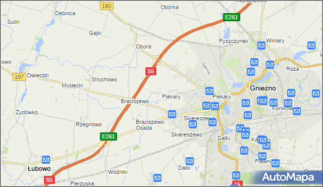 mapa Piekary gmina Gniezno, Piekary gmina Gniezno na mapie Targeo