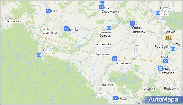 mapa Pielgrzymka gmina Osiek Jasielski, Pielgrzymka gmina Osiek Jasielski na mapie Targeo