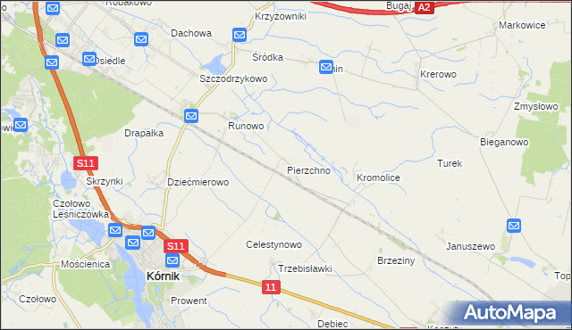 mapa Pierzchno gmina Kórnik, Pierzchno gmina Kórnik na mapie Targeo