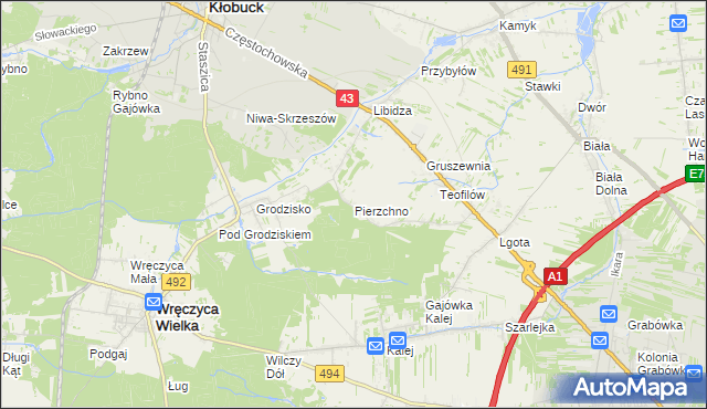 mapa Pierzchno gmina Wręczyca Wielka, Pierzchno gmina Wręczyca Wielka na mapie Targeo