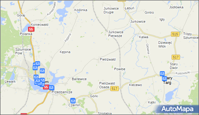 mapa Pietrzwałd gmina Sztum, Pietrzwałd gmina Sztum na mapie Targeo
