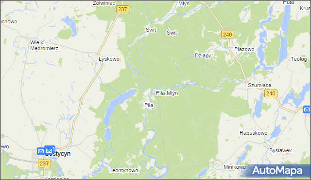 mapa Piła-Młyn gmina Cekcyn, Piła-Młyn gmina Cekcyn na mapie Targeo