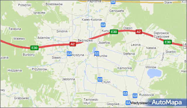 mapa Piorunów gmina Władysławów, Piorunów gmina Władysławów na mapie Targeo