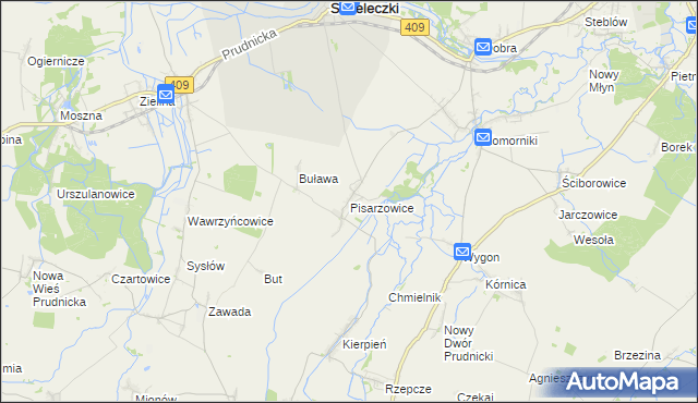 mapa Pisarzowice gmina Strzeleczki, Pisarzowice gmina Strzeleczki na mapie Targeo