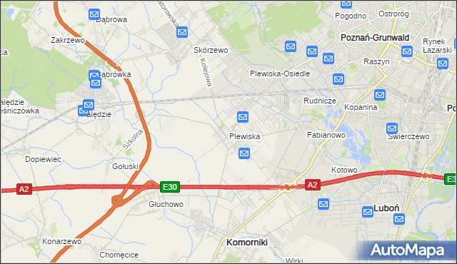 mapa Plewiska gmina Komorniki, Plewiska gmina Komorniki na mapie Targeo