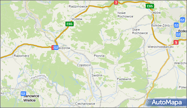 mapa Płonina gmina Bolków, Płonina gmina Bolków na mapie Targeo