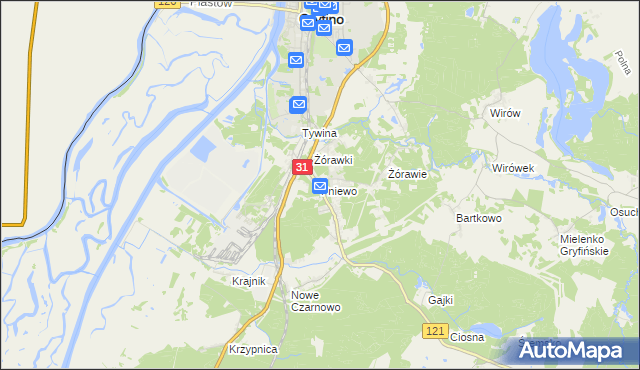 mapa Pniewo gmina Gryfino, Pniewo gmina Gryfino na mapie Targeo