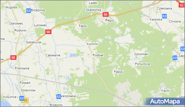 mapa Podbiel gmina Celestynów, Podbiel gmina Celestynów na mapie Targeo