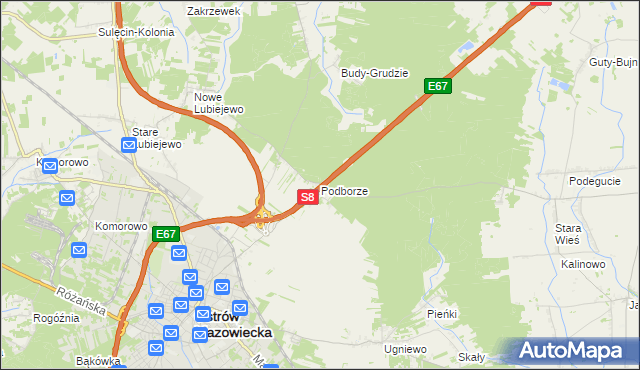 mapa Podborze gmina Ostrów Mazowiecka, Podborze gmina Ostrów Mazowiecka na mapie Targeo