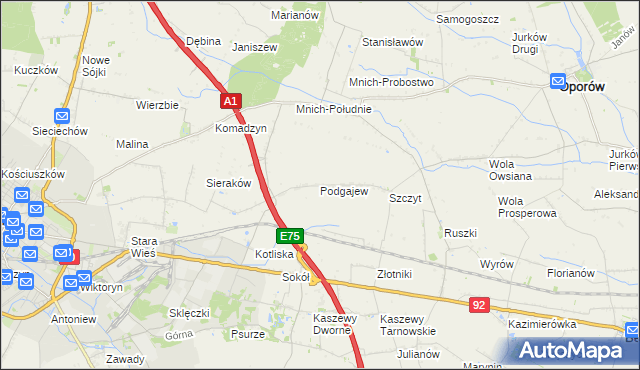 mapa Podgajew gmina Oporów, Podgajew gmina Oporów na mapie Targeo