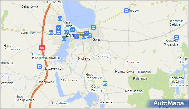 mapa Podgórzyn gmina Żnin, Podgórzyn gmina Żnin na mapie Targeo