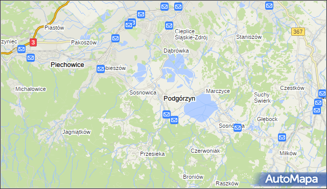 mapa Podgórzyn powiat jeleniogórski, Podgórzyn powiat jeleniogórski na mapie Targeo