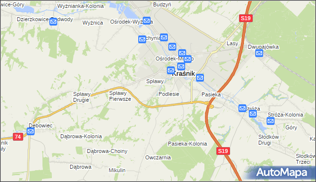 mapa Podlesie gmina Kraśnik, Podlesie gmina Kraśnik na mapie Targeo