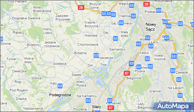 mapa Podrzecze gmina Podegrodzie, Podrzecze gmina Podegrodzie na mapie Targeo