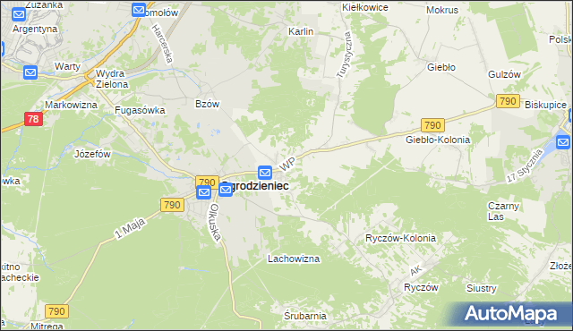 mapa Podzamcze gmina Ogrodzieniec, Podzamcze gmina Ogrodzieniec na mapie Targeo