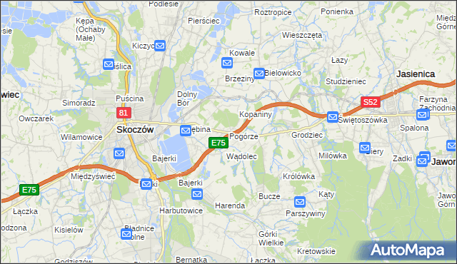 mapa Pogórze gmina Skoczów, Pogórze gmina Skoczów na mapie Targeo