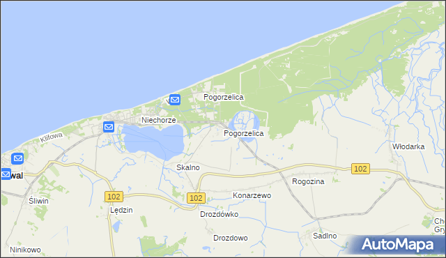 mapa Pogorzelica gmina Karnice, Pogorzelica gmina Karnice na mapie Targeo