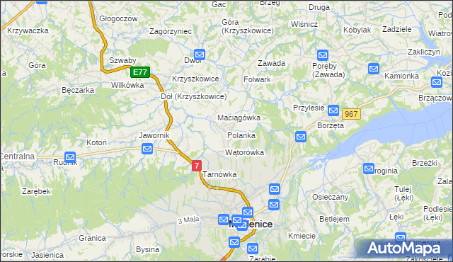 mapa Polanka gmina Myślenice, Polanka gmina Myślenice na mapie Targeo