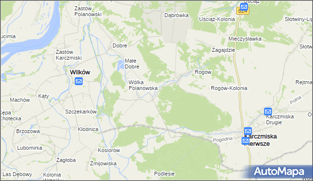 mapa Polanówka gmina Wilków, Polanówka gmina Wilków na mapie Targeo
