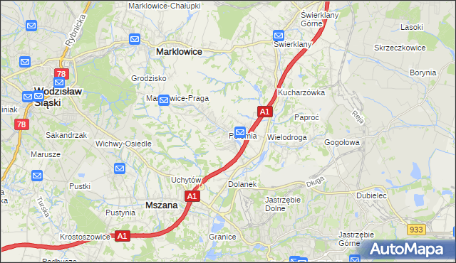 mapa Połomia gmina Mszana, Połomia gmina Mszana na mapie Targeo