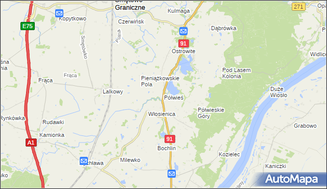 mapa Półwieś gmina Gniew, Półwieś gmina Gniew na mapie Targeo