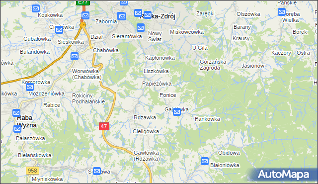mapa Ponice, Ponice na mapie Targeo