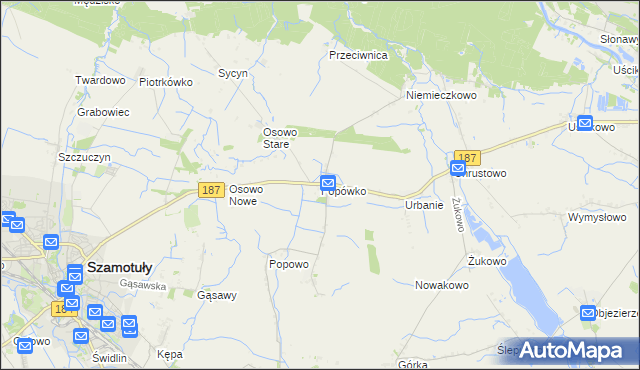 mapa Popówko gmina Oborniki, Popówko gmina Oborniki na mapie Targeo