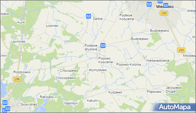 mapa Popowo Kościelne gmina Mieścisko, Popowo Kościelne gmina Mieścisko na mapie Targeo