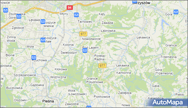 mapa Poręba Radlna, Poręba Radlna na mapie Targeo