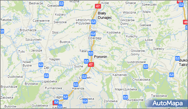 mapa Poronin, Poronin na mapie Targeo