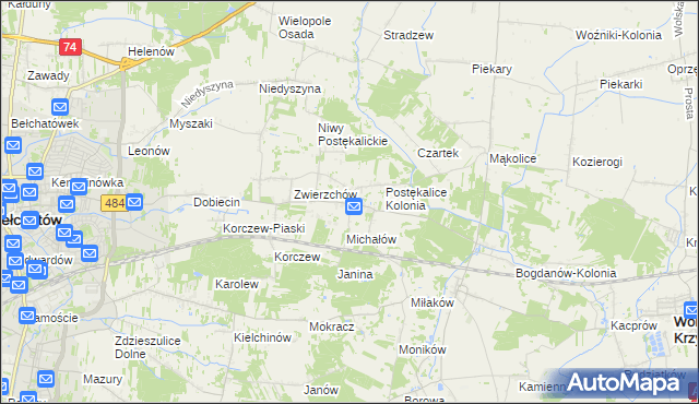 mapa Postękalice, Postękalice na mapie Targeo