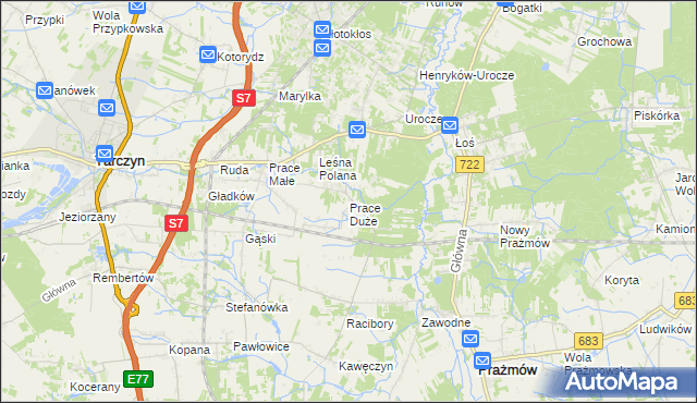 mapa Prace Duże, Prace Duże na mapie Targeo