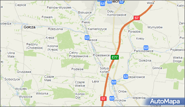 mapa Przesławice gmina Miechów, Przesławice gmina Miechów na mapie Targeo