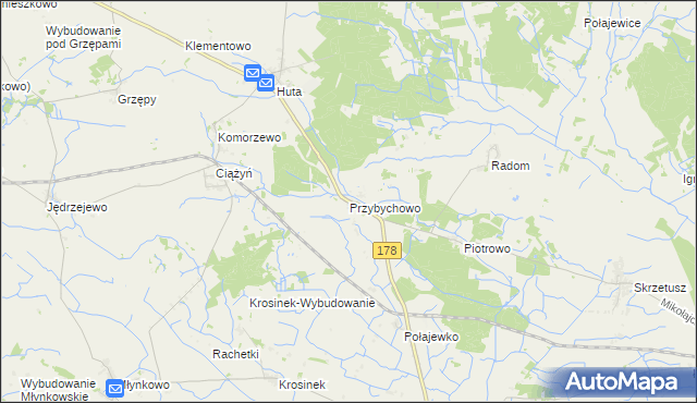 mapa Przybychowo, Przybychowo na mapie Targeo